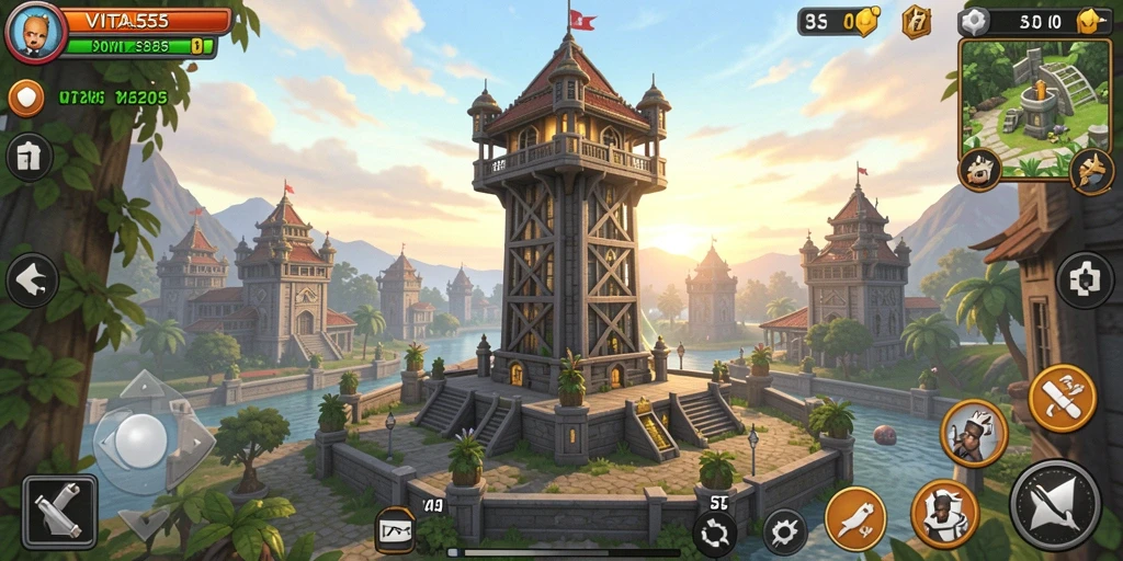Screenshot gameplay VITA555 dengan aksi Tower Defense yang seru.